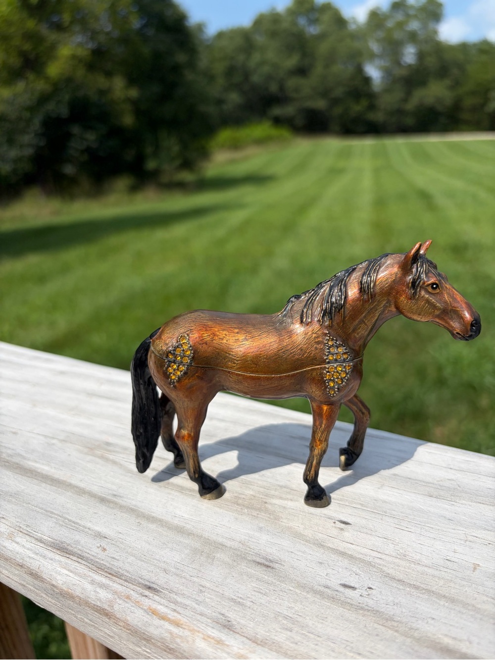 Ciel Horse Brown Trinket Box Hand Painted Enamel with Swarovski Crystal Sparkle